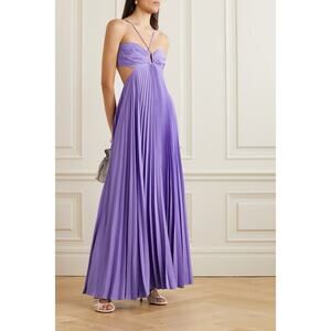 A.L.C. Satin Cut-Out Pleated Moira Maxi A-Line Dress Bellflower Women's Size 2